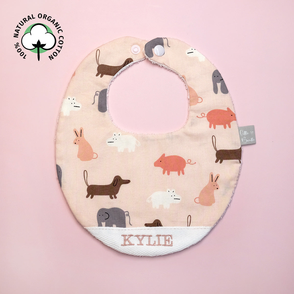 Handmade Cotton Bib (Animal Stamp - Pink) - Hong Kong Artisan Crafted