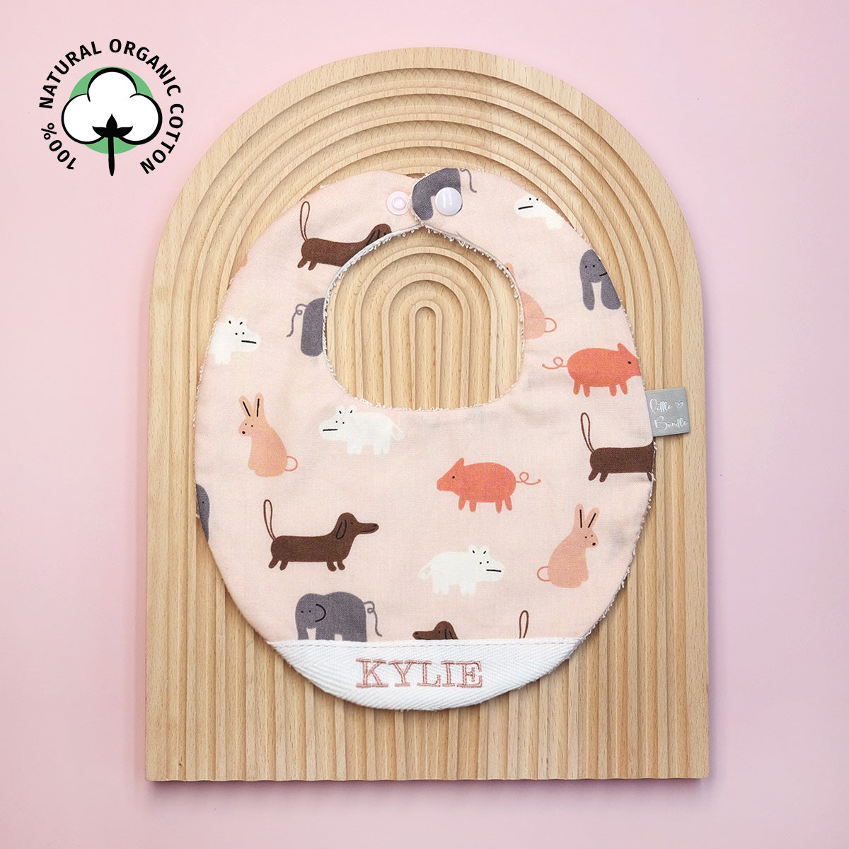 Handmade Cotton Bib (Animal Stamp - Pink) - Hong Kong Artisan Crafted