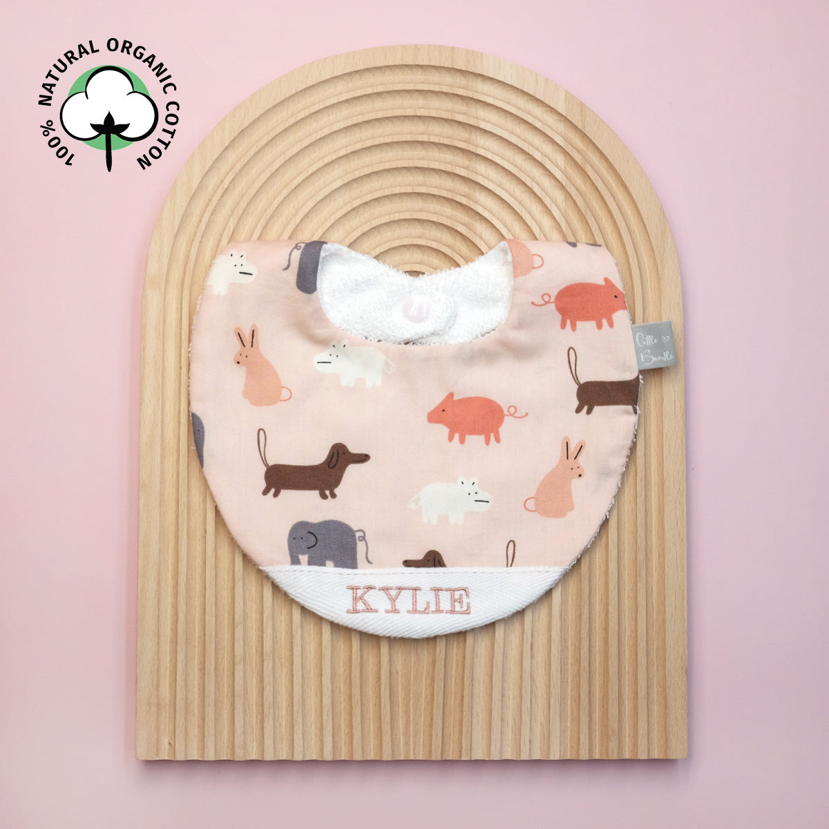 Handmade Cotton Bib (Animal Stamp - Pink) - Hong Kong Artisan Crafted