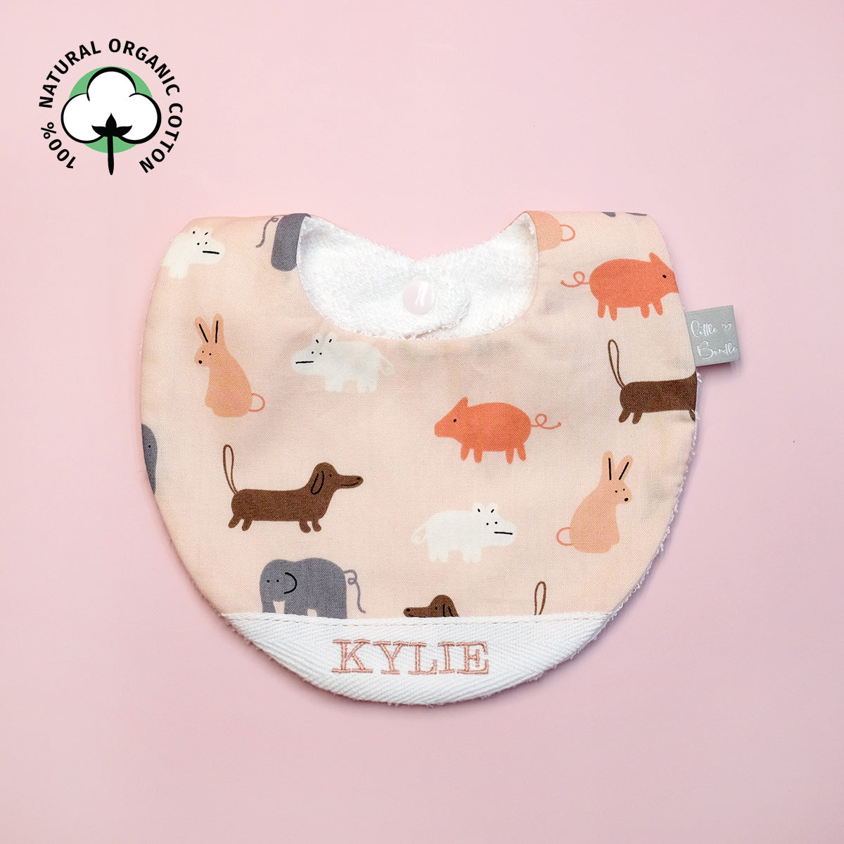 Handmade Cotton Bib (Animal Stamp - Pink) - Hong Kong Artisan Crafted