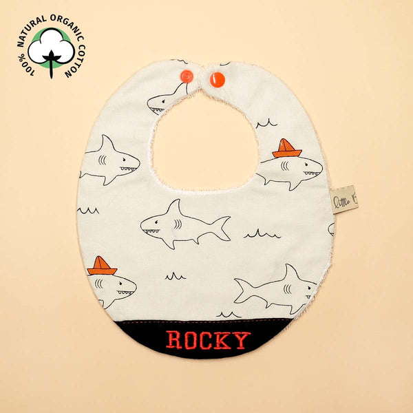 Handmade Cotton Bib (Sharky Sharky with Organic Cotton) - Hong Kong Artisan Crafted