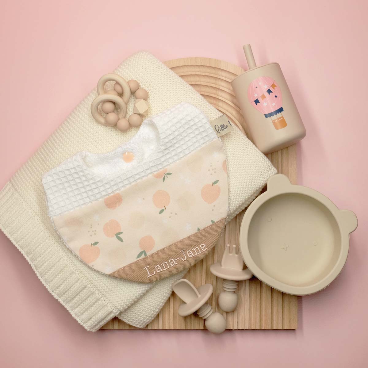 Handmade Cotton Bib (Peach x Multi-fabric) - Hong Kong Artisan Crafted