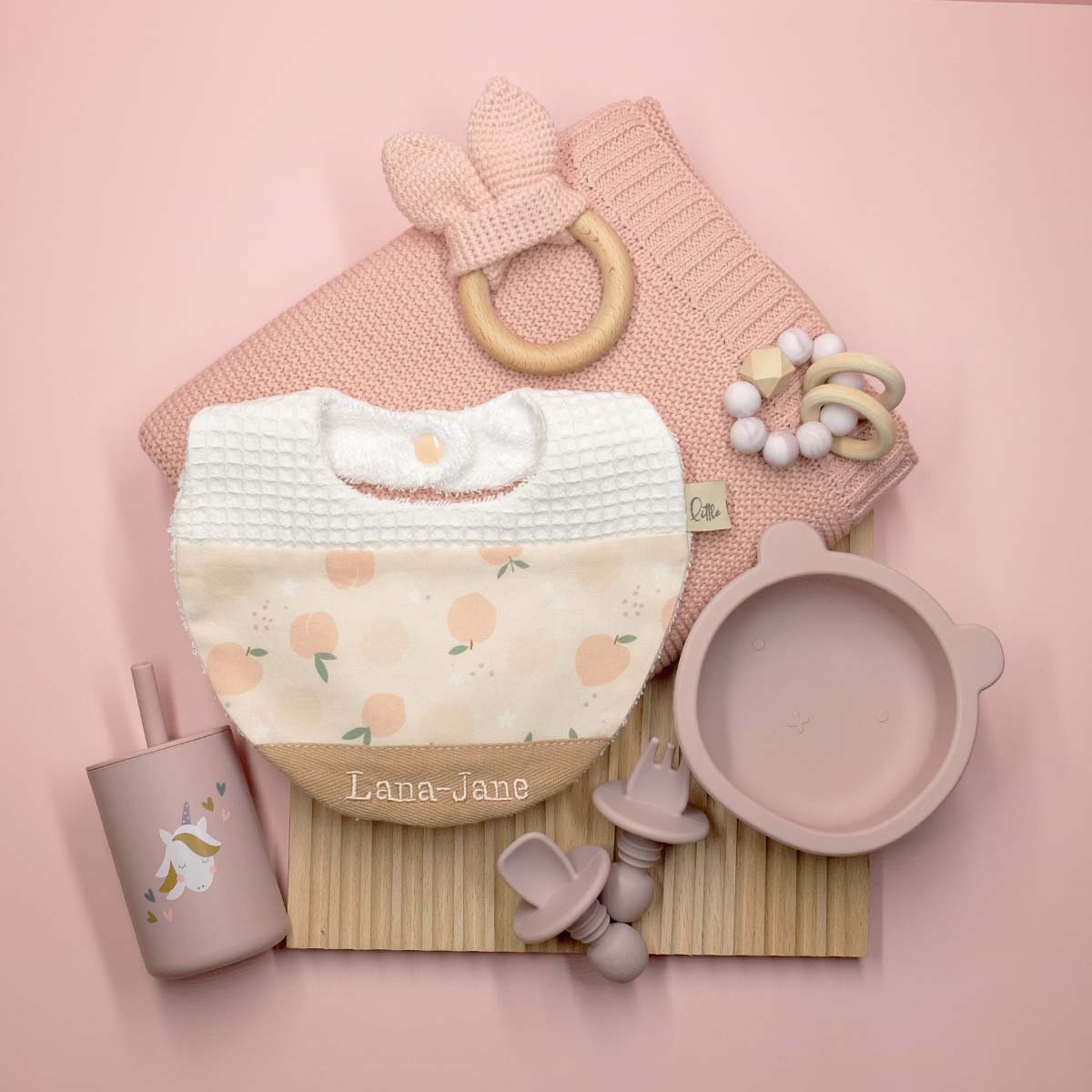 Handmade Cotton Bib (Peach x Multi-fabric) - Hong Kong Artisan Crafted