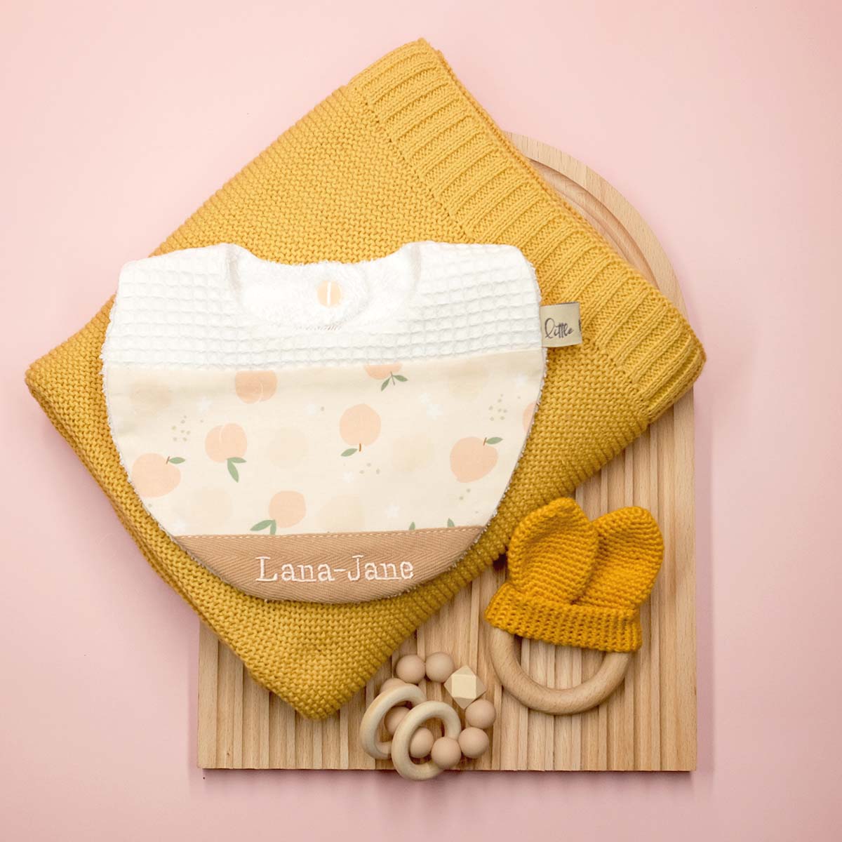 Handmade Cotton Bib (Peach x Multi-fabric) - Hong Kong Artisan Crafted