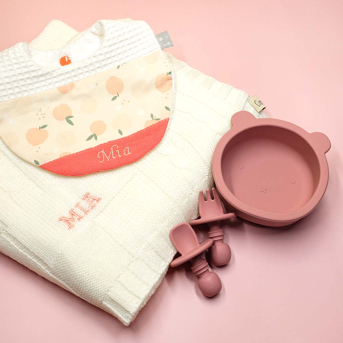 Handmade Cotton Bib (Peach x Multi-fabric) - Hong Kong Artisan Crafted
