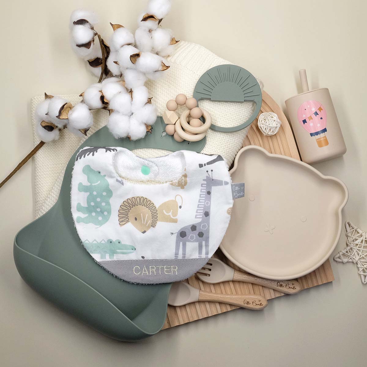 Handmade Cotton Bib (Safari) - Hong Kong Artisan Crafted