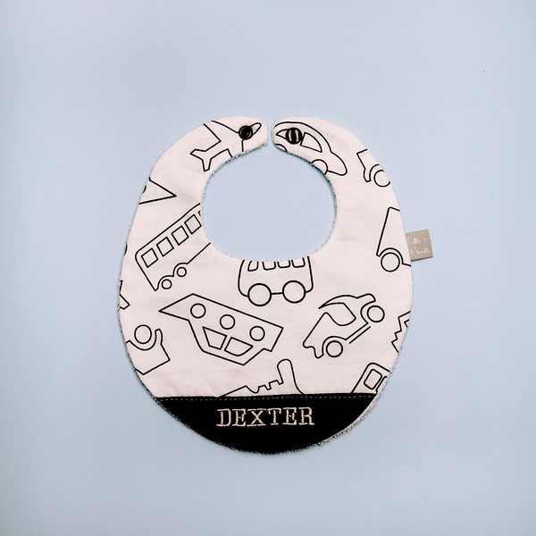 Handmade Cotton Bib (Mono Cars) - Hong Kong Artisan Crafted