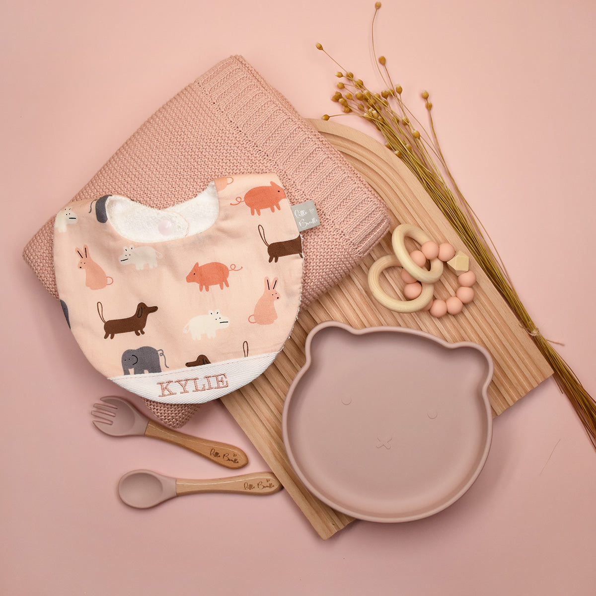 Handmade Cotton Bib (Animal Stamp - Pink) - Hong Kong Artisan Crafted