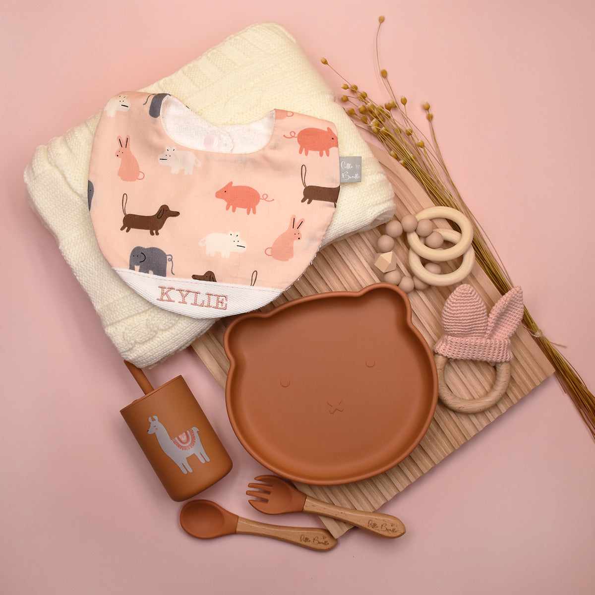 Handmade Cotton Bib (Animal Stamp - Pink) - Hong Kong Artisan Crafted