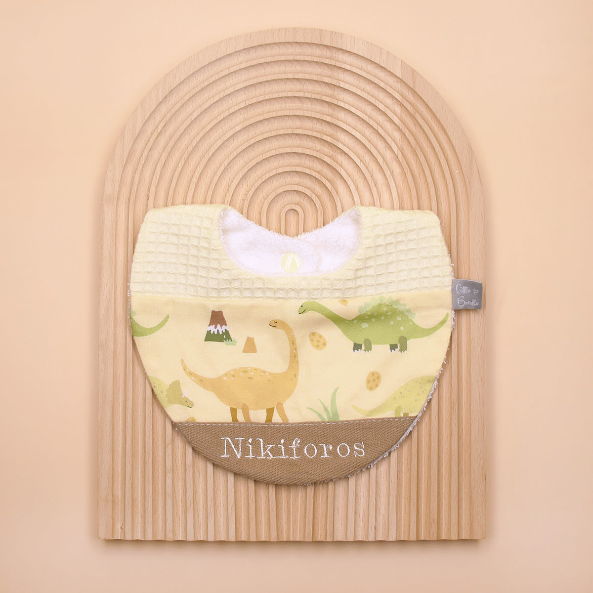 Handmade Cotton Bib (Dinosaur - Yellow x Multi Fabric) - Hong Kong Artisan Crafted