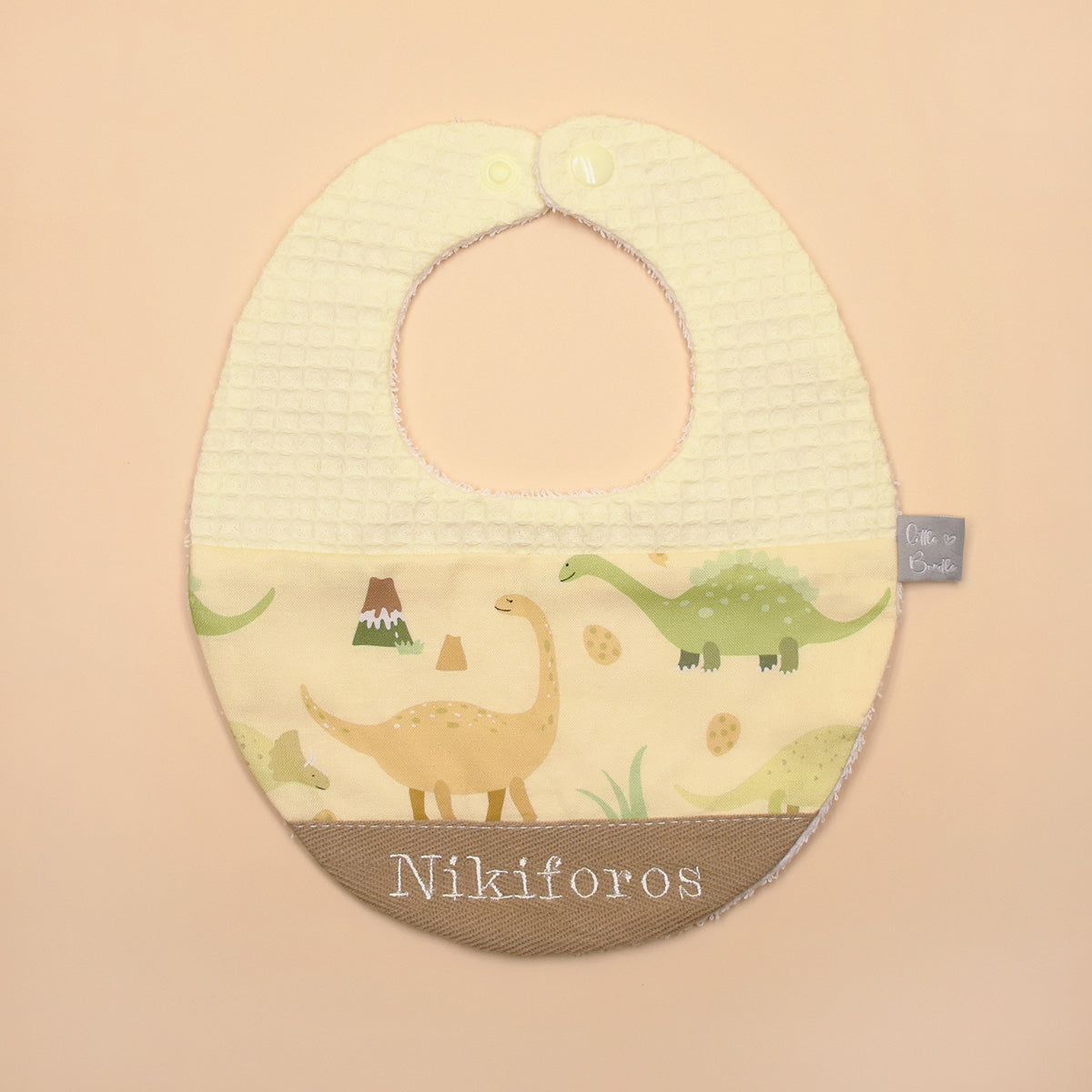 Handmade Cotton Bib (Dinosaur - Yellow x Multi Fabric) - Hong Kong Artisan Crafted