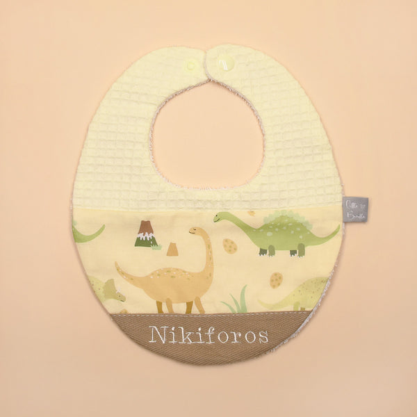 Handmade Cotton Bib (Dinosaur - Yellow x Multi Fabric) - Hong Kong Artisan Crafted