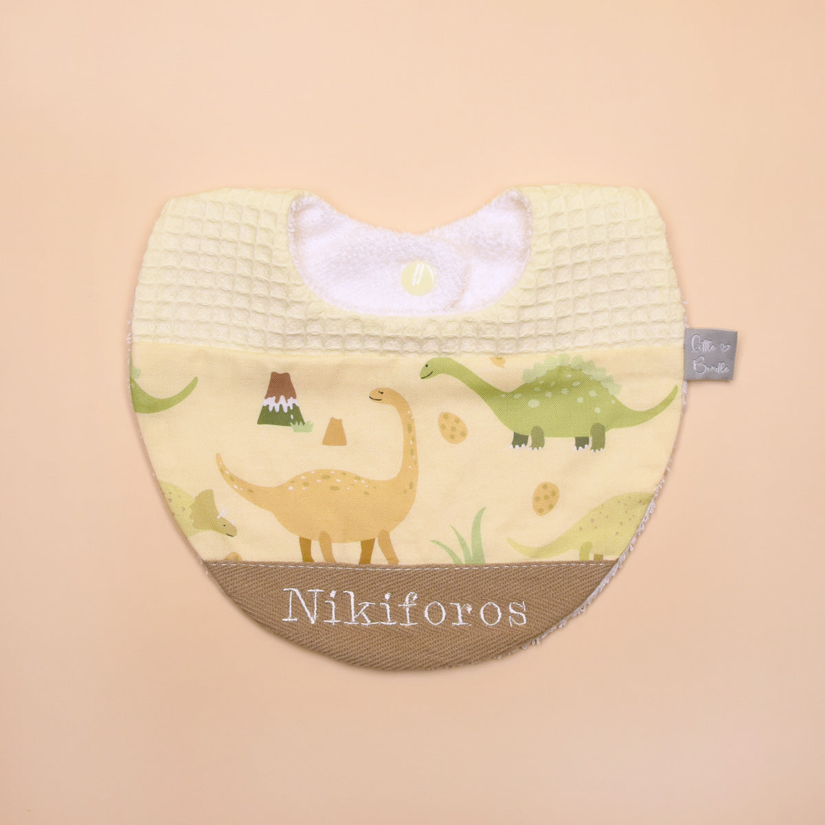 Handmade Cotton Bib (Dinosaur - Yellow x Multi Fabric) - Hong Kong Artisan Crafted
