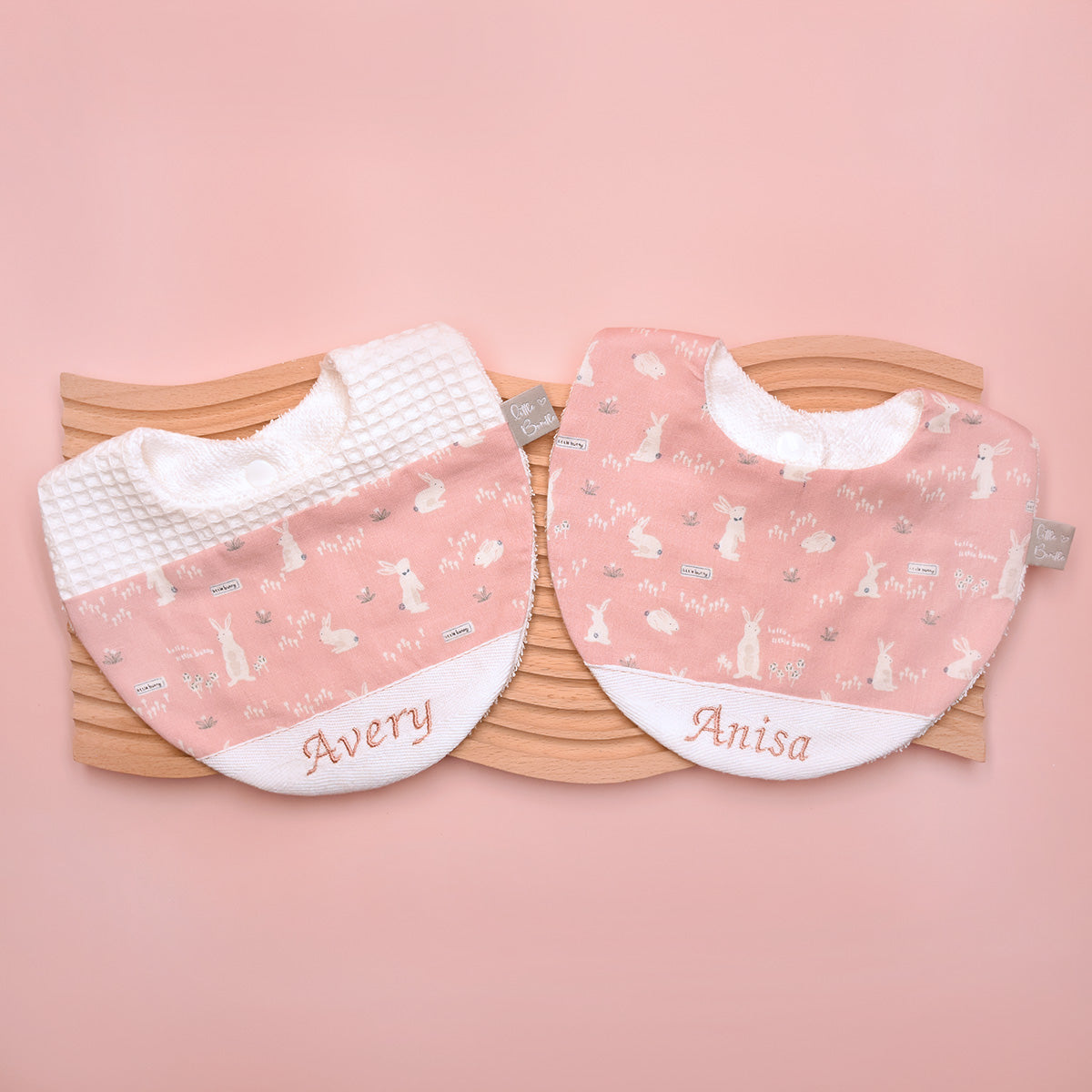 Handmade Cotton Bib (HoneyBun Pink x White) - Hong Kong Artisan Crafted